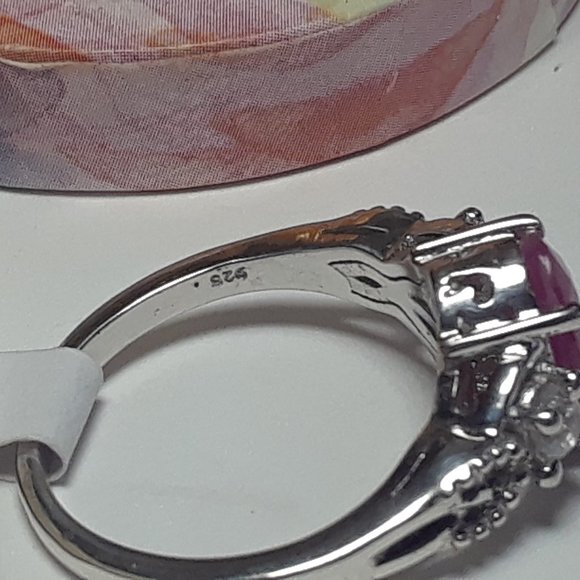 Estate 1.65cttw Natural Oval Ruby & Rd CZ Victorian Sterling Silver Ring #17764 - Picture 4 of 6